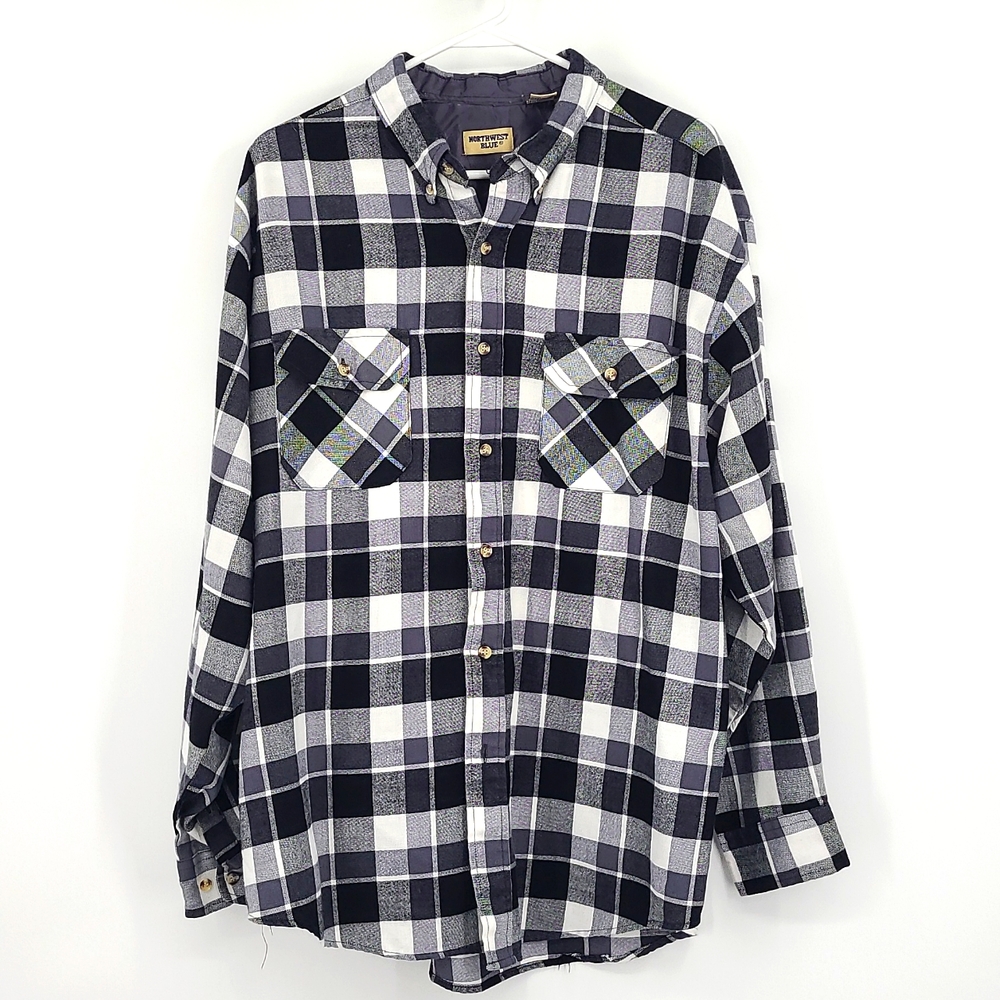 Northwest Blue XL Black White Plaid long sleeve button down collared shirt